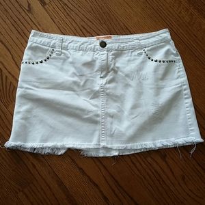 Twill 22 Waist 30" White Denim Distressed Hem Festival Summer Boho Skirt